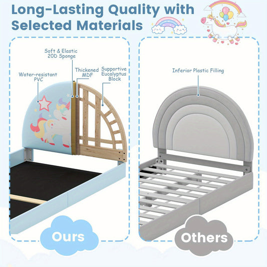 Single Floor Bed Frame with Bedhead For Kids
