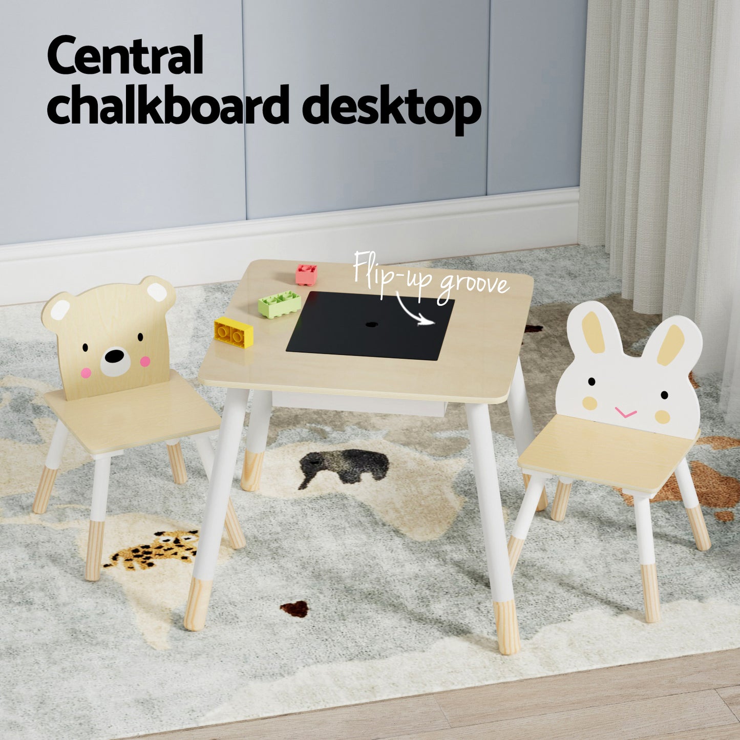 Keezi 3 Piece Kids Table and Chairs Set - Square