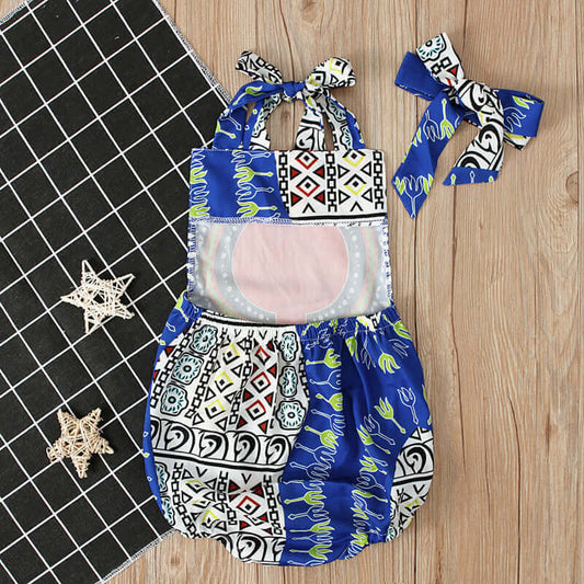 Baby Print Romper with hair band
