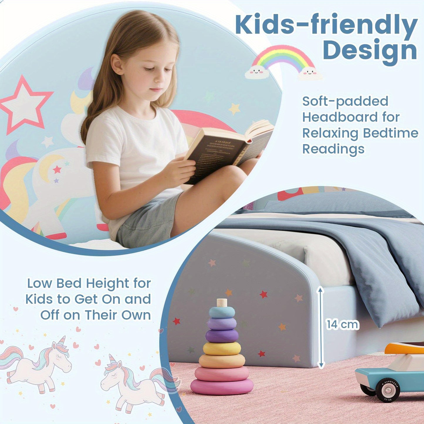 Single Floor Bed Frame with Bedhead For Kids