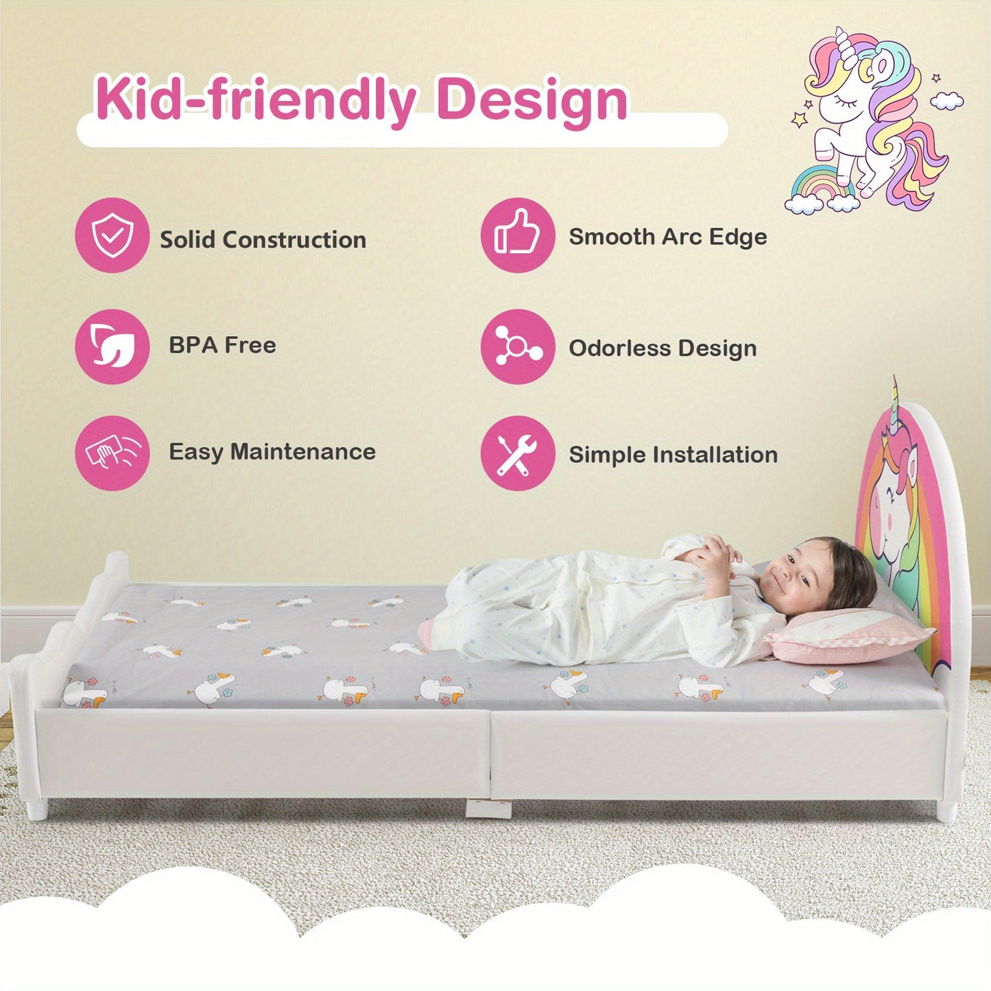 Twin Size Unicorn Platform Bed Frame For Kids