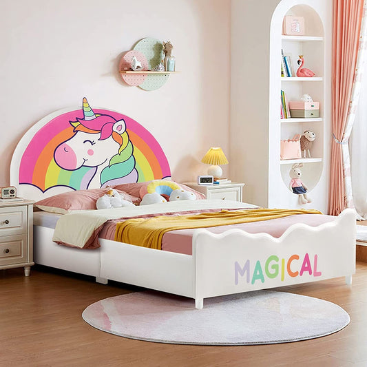 Twin Size Unicorn Platform Bed Frame For Kids