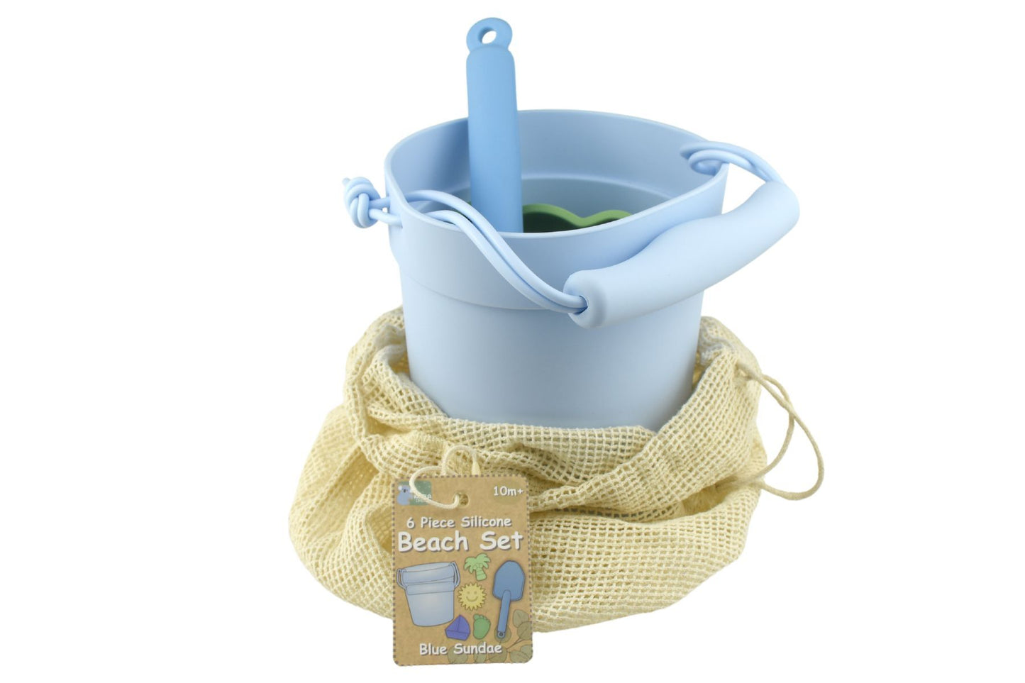 6PC SILICONE BEACH SAND PLAY BUCKET SET - BLUE