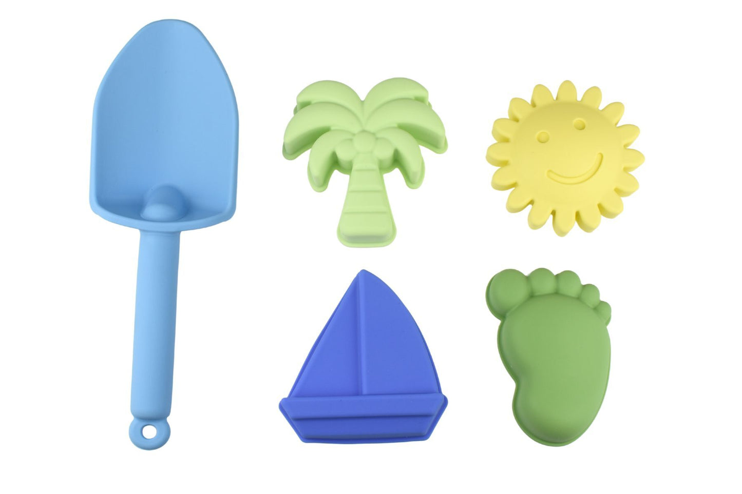 6PC SILICONE BEACH SAND PLAY BUCKET SET - BLUE