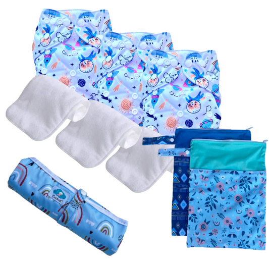cloth nappy starter kit with wet bags and liners