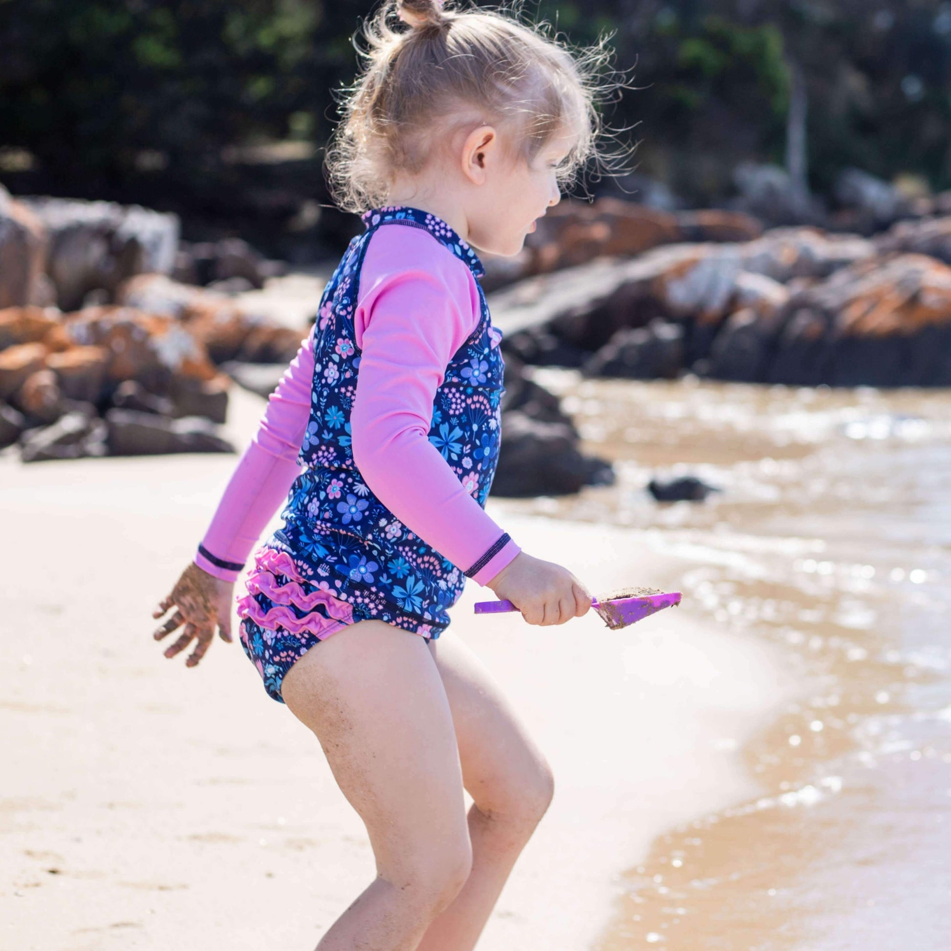 Ruffles ‘n’ rashie Kids swimwear SPF 50+| Flower Power