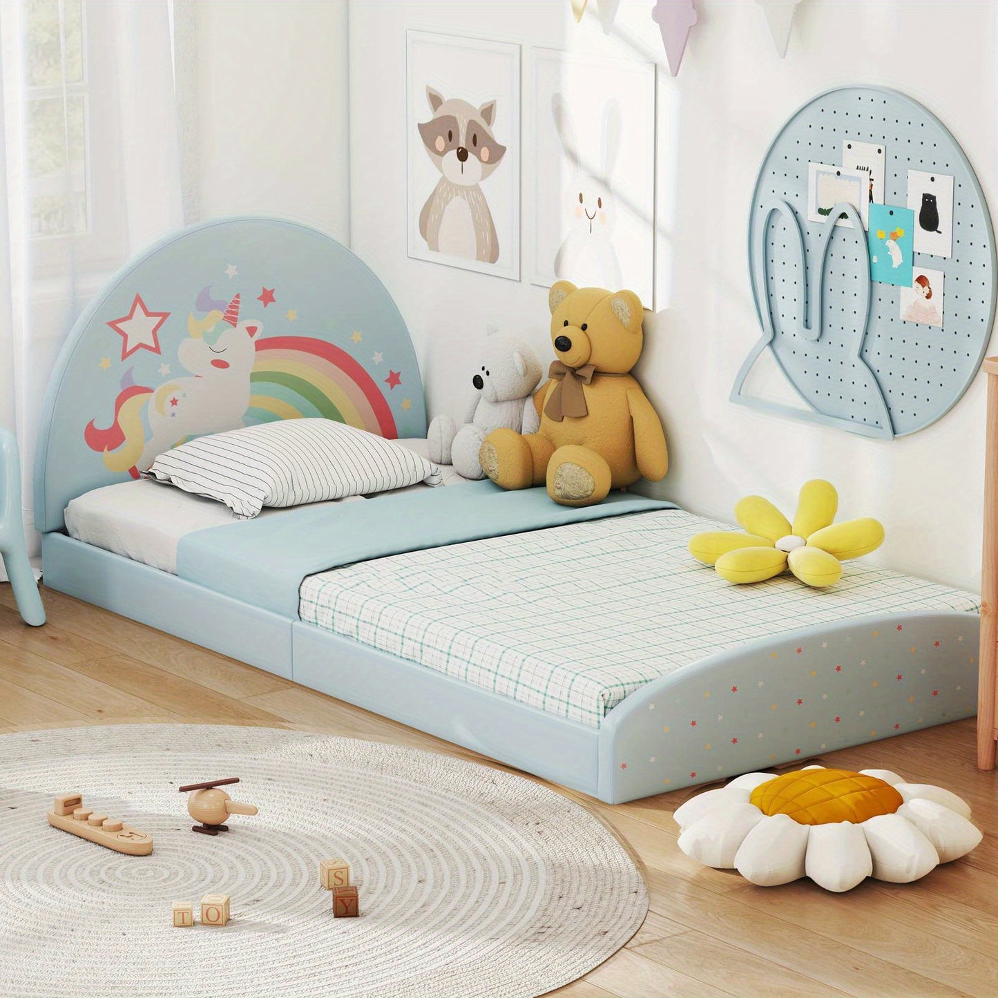 Single Floor Bed Frame with Bedhead For Kids