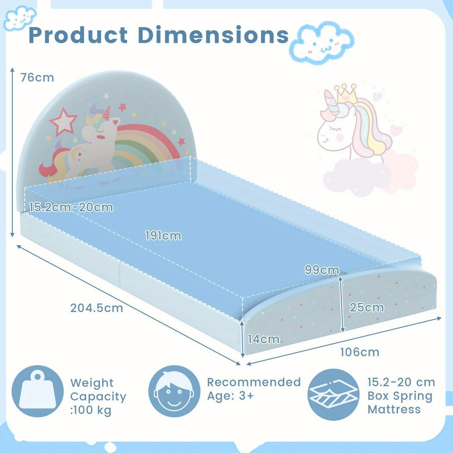 Single Floor Bed Frame with Bedhead For Kids