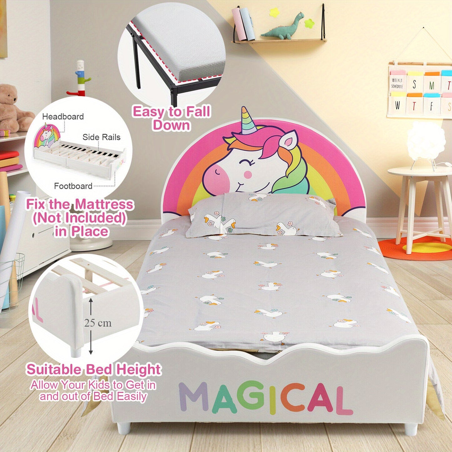 Twin Size Unicorn Platform Bed Frame For Kids