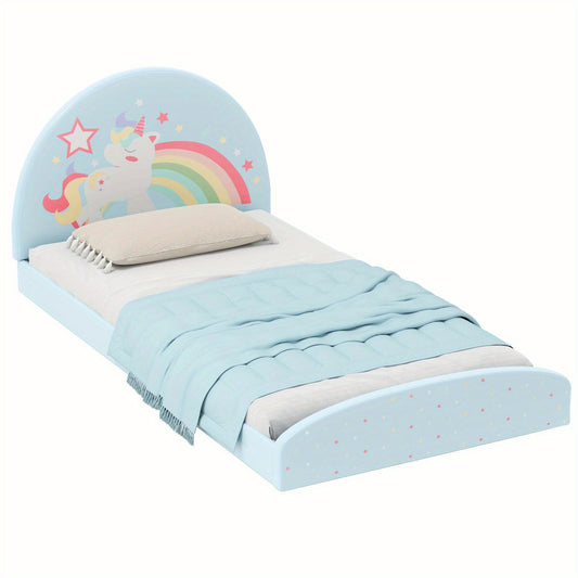 Single Floor Bed Frame with Bedhead For Kids