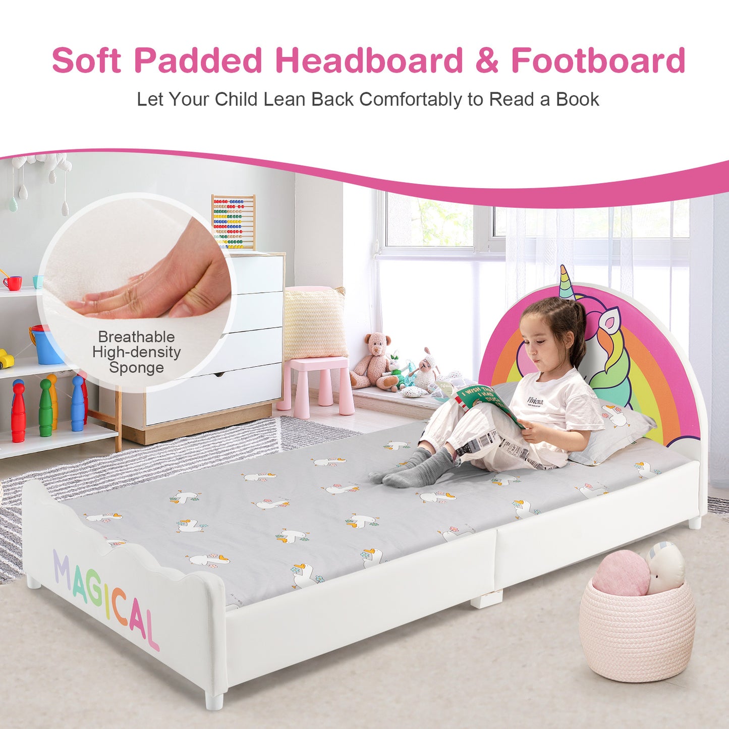 Twin Size Unicorn Platform Bed Frame For Kids