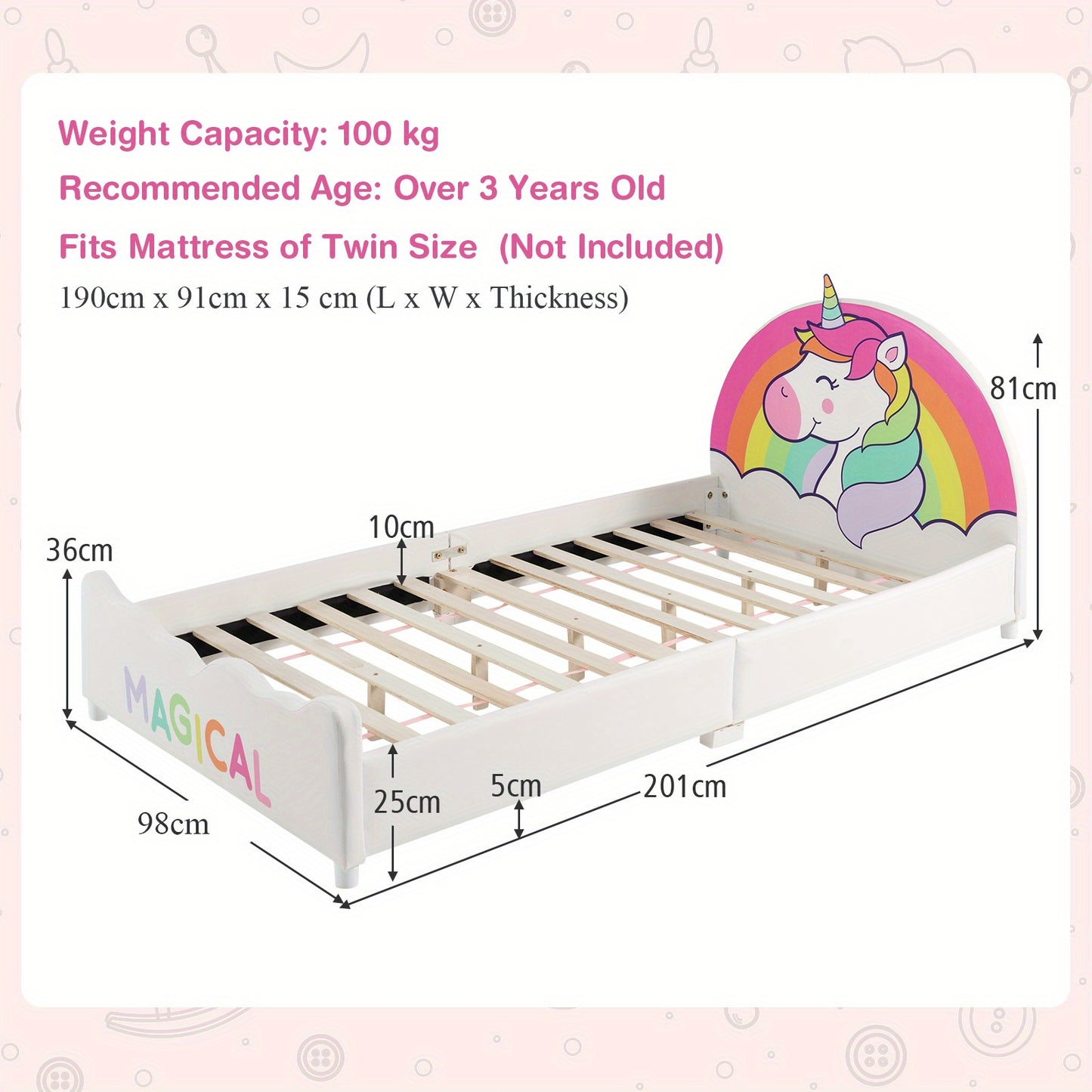 Twin Size Unicorn Platform Bed Frame For Kids