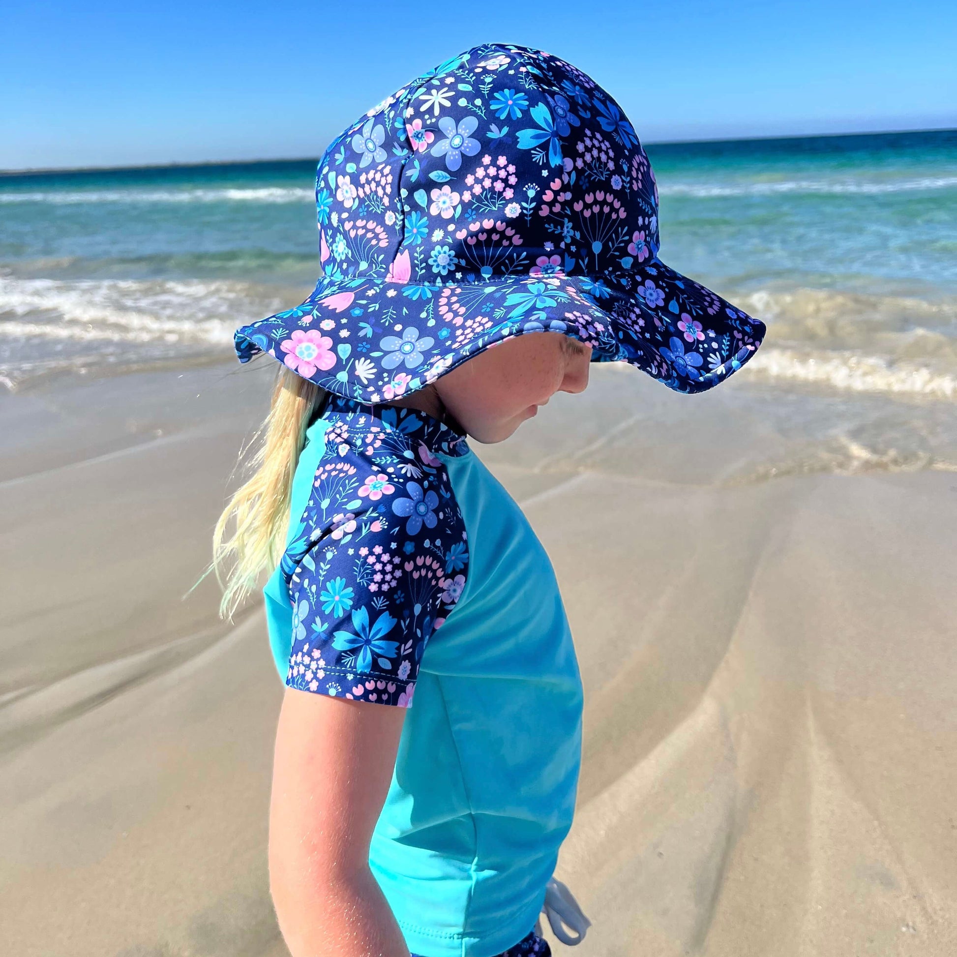 wide brim swim hat for toddlers girls UV protection