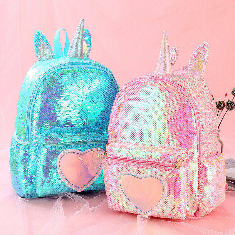 Kids cute unicorn sequin backpack and school bag for girls