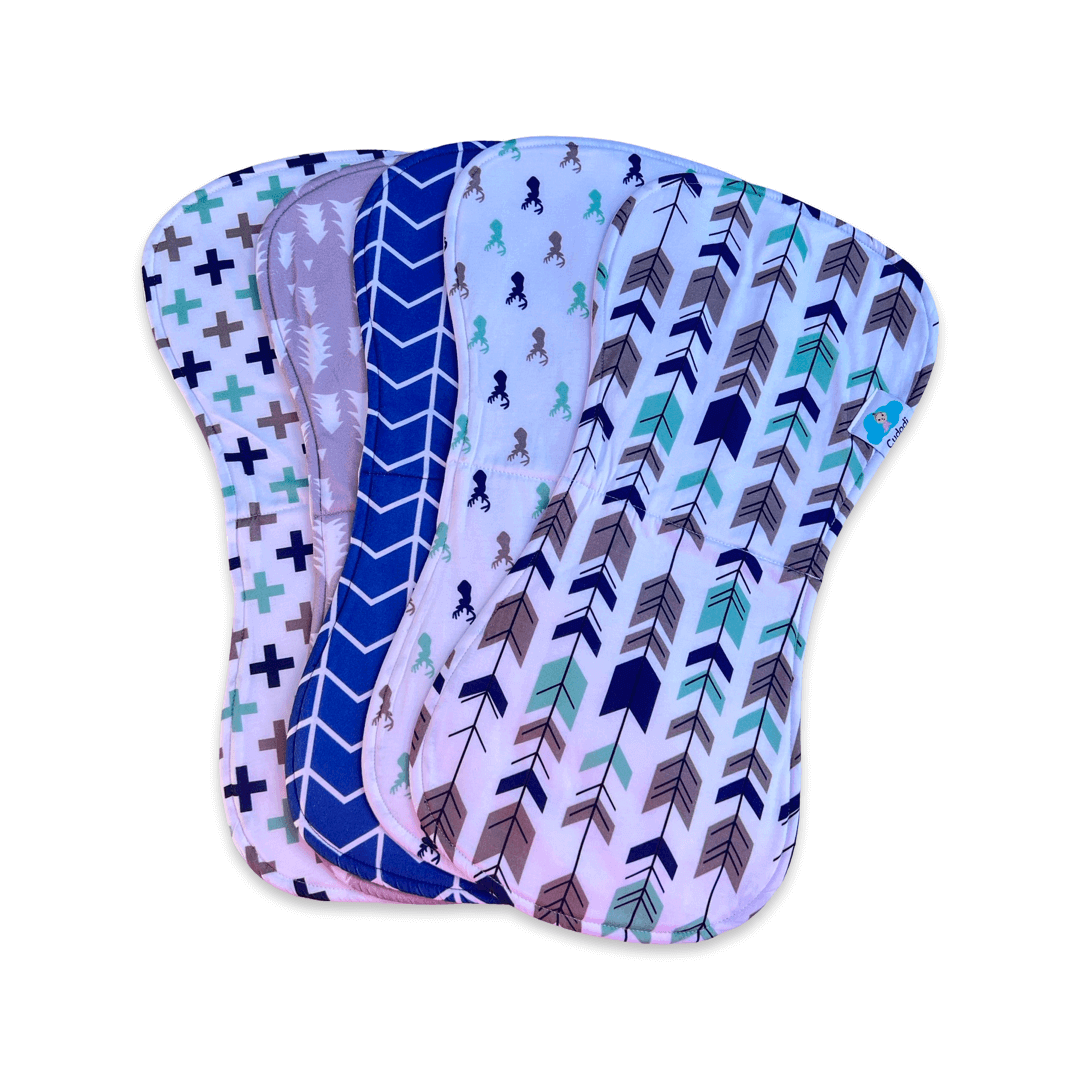 Cudodi 5 Pack Organic Cotton Baby Bib and Burp Cloth Set