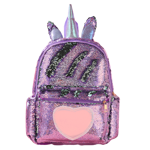 Kids cute unicorn sequin purple backpack and school bag for girls