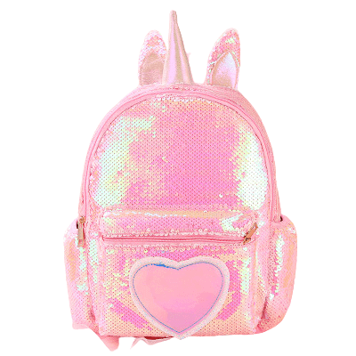 Kids cute unicorn sequin pink backpack and school bag for girls